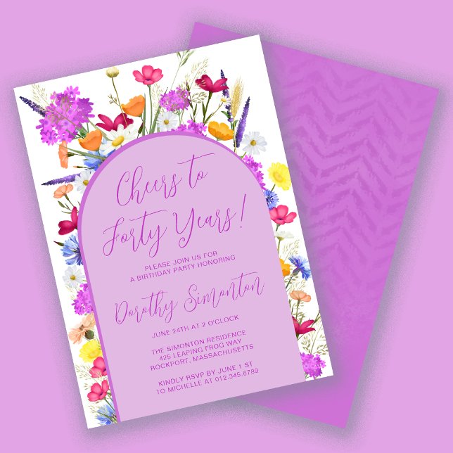 Purple Wildflower Boho 40th Birthday Part Invitation (Creator Uploaded)
