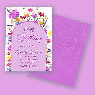 Purple Wildflower Boho 40th Birthday Party Invitation
