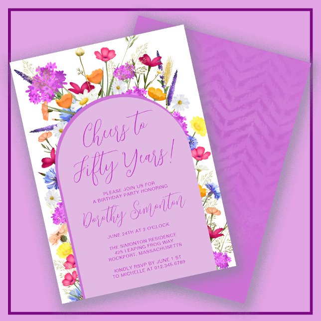 Purple Wildflower Boho Arch 50th Birthday Party Invitation (Creator Uploaded)