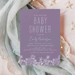 Purple Wildflower Boho Baby Shower Modern Invitation
