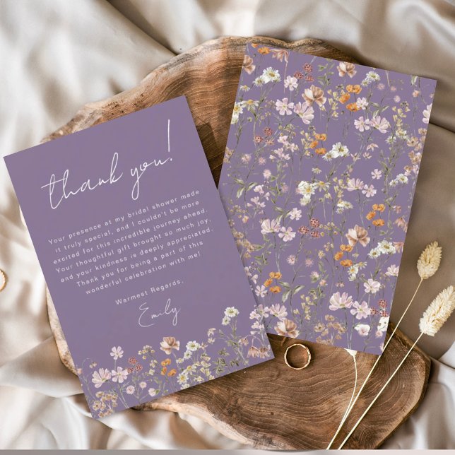Purple Wildflower Boho Bridal Shower Thank You Card (Creator Uploaded)