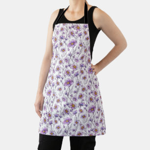 Purple Wildflower Botanical Pattern Design Apron