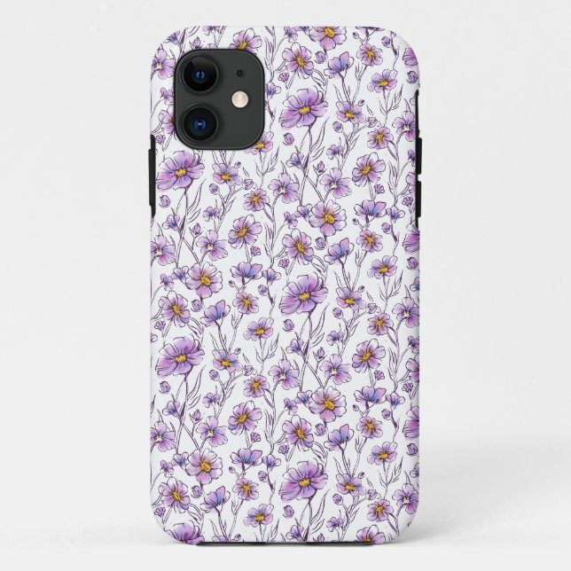 Purple Wildflower Botanical Pattern Design Case-Mate iPhone Case (Back)
