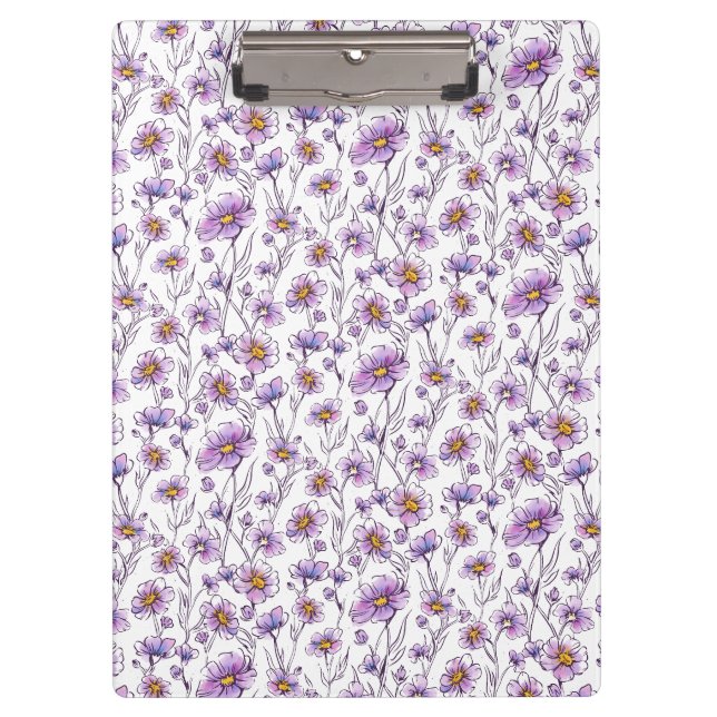 Purple Wildflower Botanical Pattern Design Clipboard (Front)