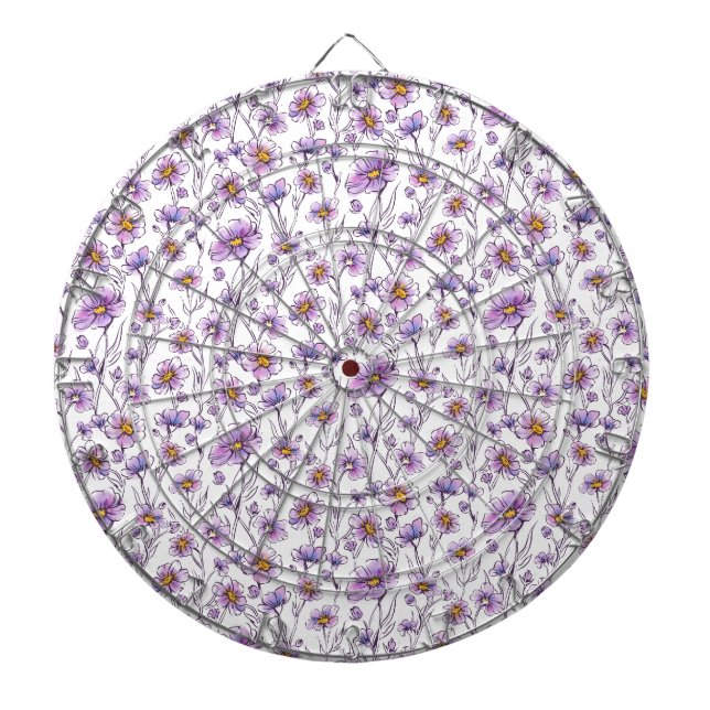 Purple Wildflower Botanical Pattern Design Dartboard (Front)