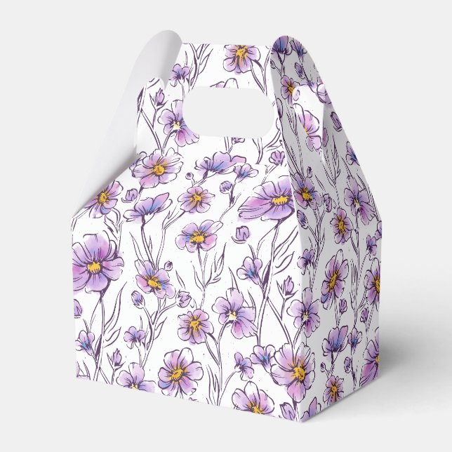 Purple Wildflower Botanical Pattern Design Favour Box (Front Side)