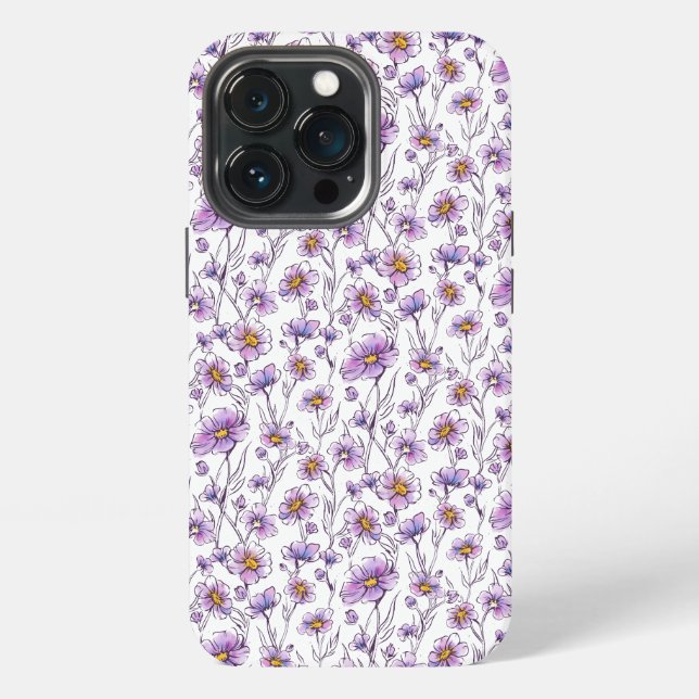 Purple Wildflower Botanical Pattern Design iPhone Case (Back)