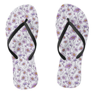 Purple Wildflower Botanical Pattern Design Jandals