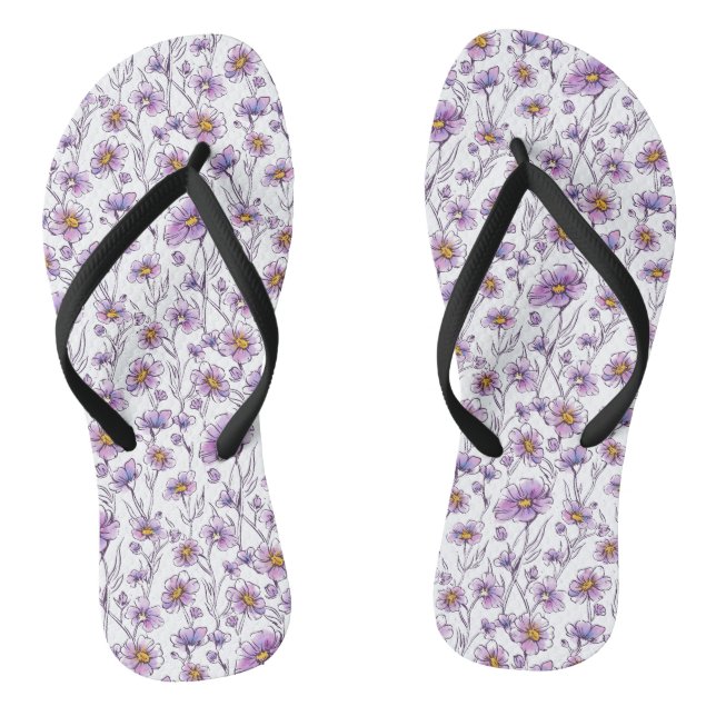 Purple Wildflower Botanical Pattern Design Jandals (Footbed)
