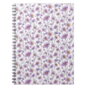Purple Wildflower Botanical Pattern Design Notebook