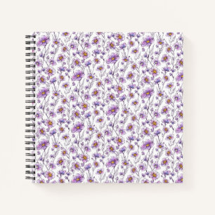 Purple Wildflower Botanical Pattern Design Notebook