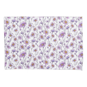 Purple Wildflower Botanical Pattern Design Pillowcase