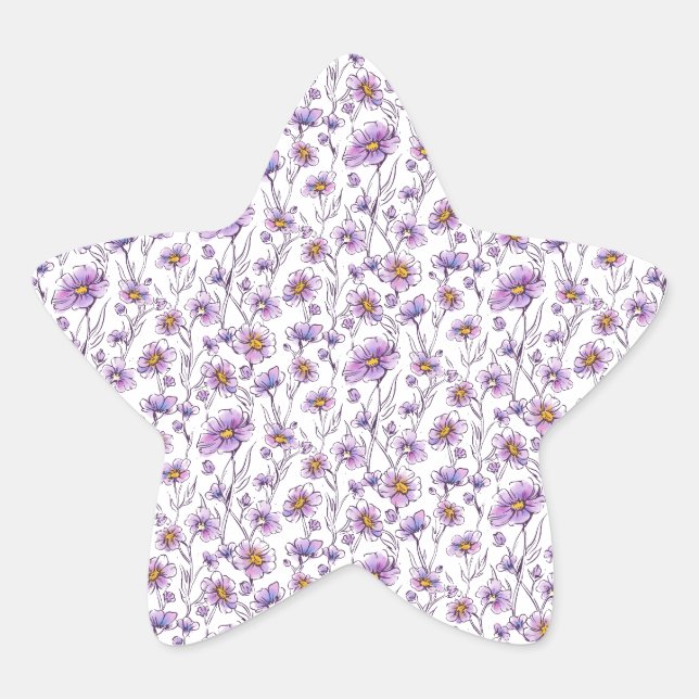 Purple Wildflower Botanical Pattern Design Star Sticker (Front)