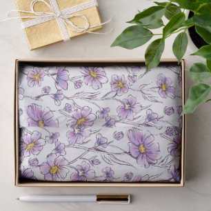 Purple Wildflower Botanical Pattern Design Tissue Paper