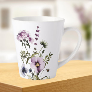 Purple Wildflower Bouquet Watercolor Floral Latte Mug