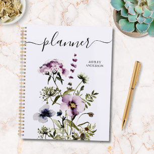 Purple Wildflower Bouquet Watercolor Floral  Planner