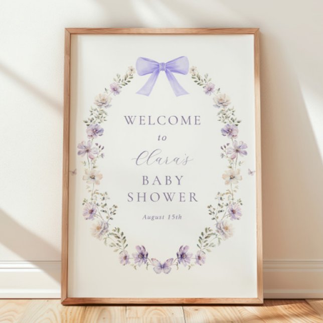 Purple Wildflower Bow Baby Shower Welcome Sign (Creator Uploaded)