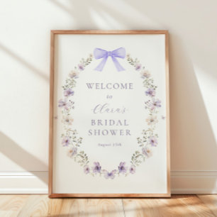 Purple Wildflower Bow Bridal Shower Welcome Sign