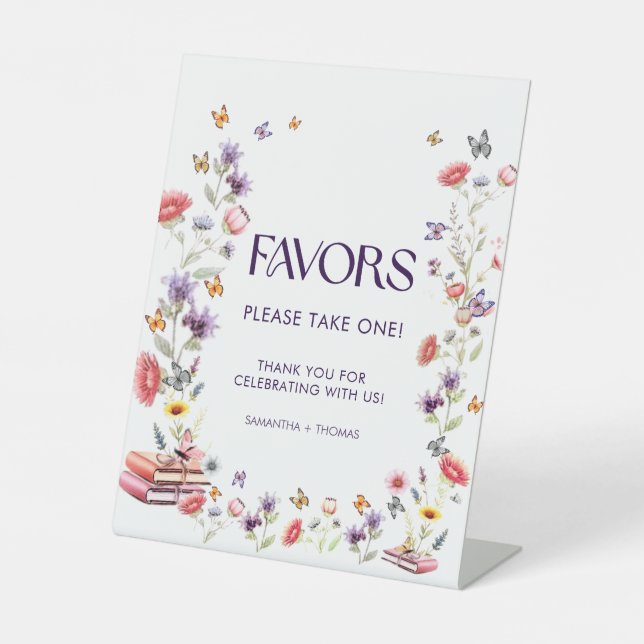 Purple Wildflower Bridal Shower Favour Pedestal Sign (Front)