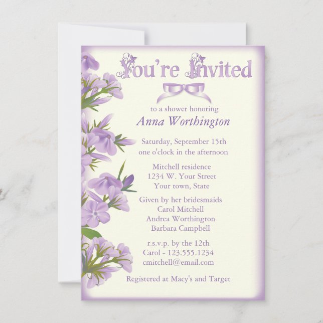 Purple Wildflower Bridal Shower Invitation (Front)