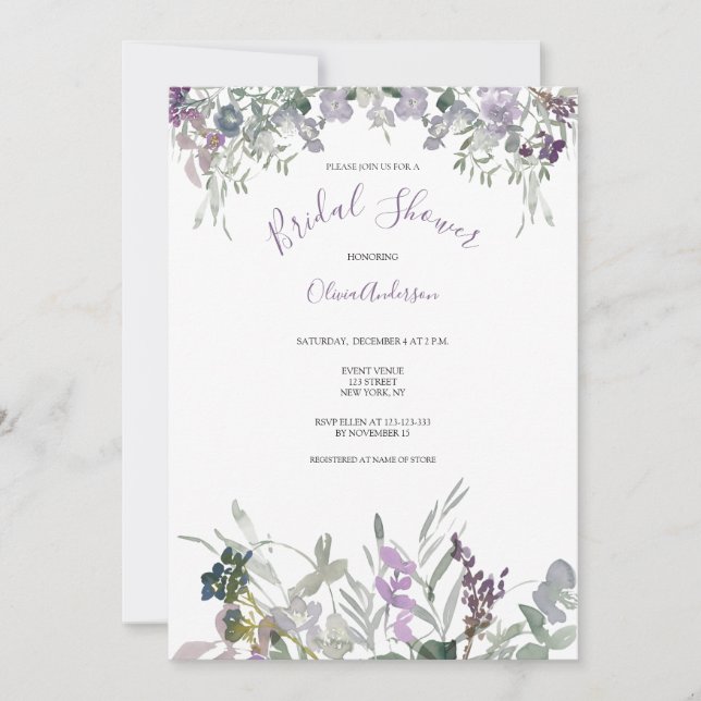 Purple Wildflower Bridal Shower  Invitation (Front)