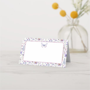 Purple Wildflower Butterfly Blank Place Card