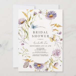 Purple Wildflower & Butterfly Bridal Shower Invitation