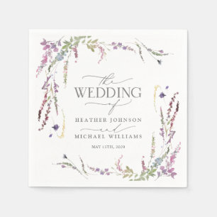Purple Wildflower Calligraphy Wedding Napkin