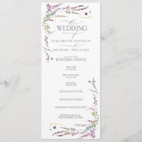 Purple Wildflower Calligraphy Wedding Program