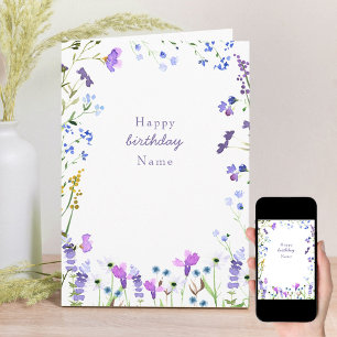 Purple Wildflower Delicate Floral Birthday Card