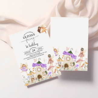 Purple Wildflower Fairy 1st Birthday Invitation