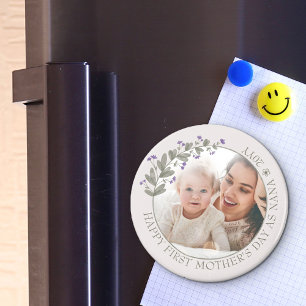 Purple Wildflower First Mother's Day Photo Magnet