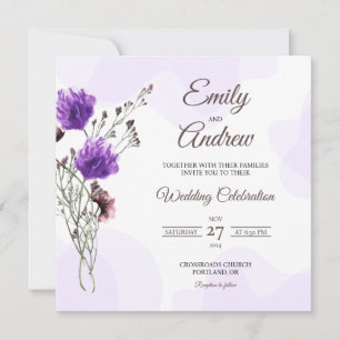 Purple Wildflower Floral Watercolor Square Wedding Invitation