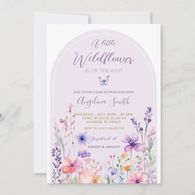 Purple Wildflower Garden Floral Baby Shower Invitation (Front)