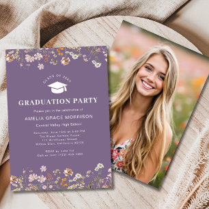 Purple Wildflower Graduation Party Boho Bloom Invitation