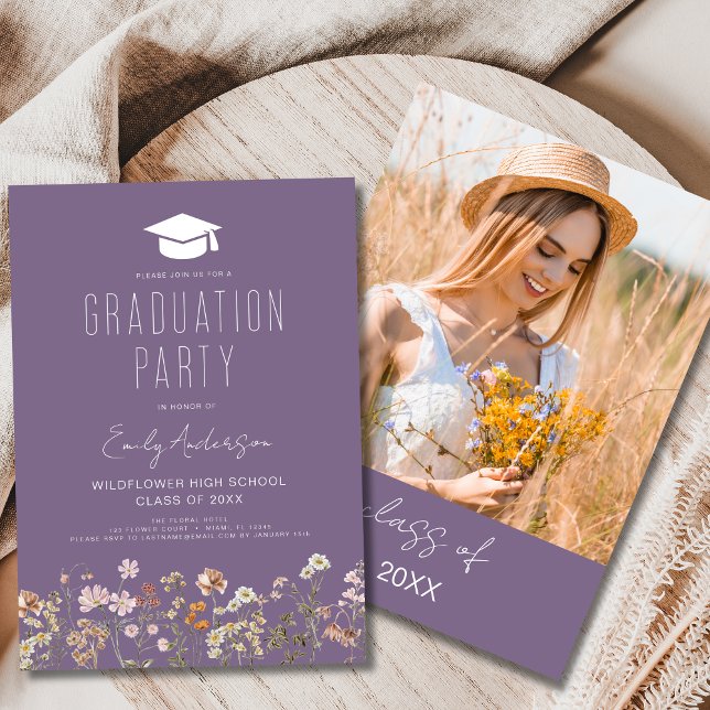 Purple Wildflower Graduation Party Boho Invitation (Creator Uploaded)