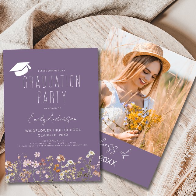 Purple Wildflower Graduation Party Boho Invitation (Creator Uploaded)