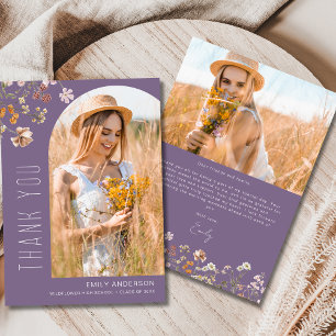 Purple Wildflower Graduation Photo Thank You