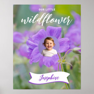 Purple Wildflower Kid's Custom Photo And Name Poster