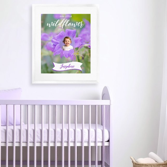 Purple Wildflower Kid's Custom Photo And Name Poster (Please note: This image is a digital mockup. The product may not be in scale.)