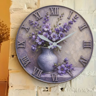 Purple Wildflower Lavender Floral Bouquet Large Clock