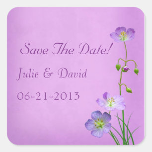 Purple Wildflower on Purple Save The Date Square Sticker