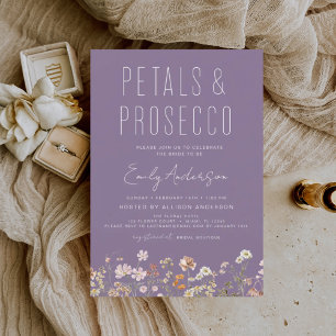 Purple Wildflower Petals & Prosecco Bridal Shower  Invitation