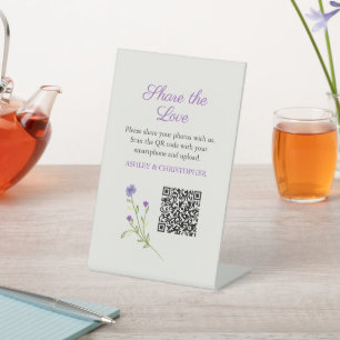 Purple Wildflower Photo Share Wedding Pedestal Sign