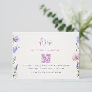 Purple Wildflower QR Code Wedding RSVP Card