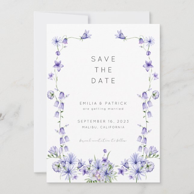 Purple Wildflower Save the Date Template (Front)