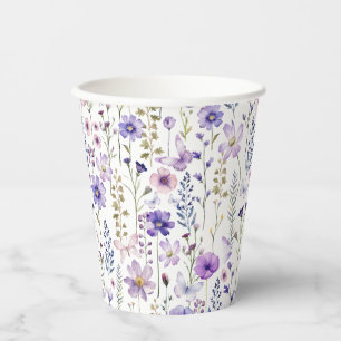 Purple Wildflower Spring Floral Paper Cups