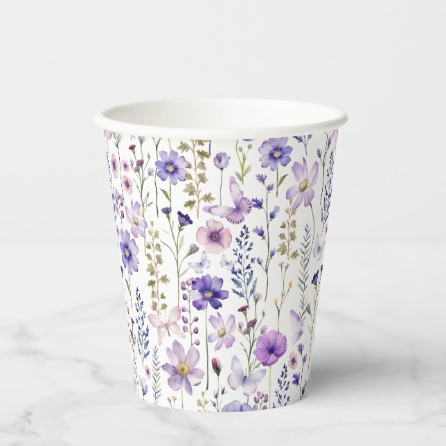 Purple Wildflower Spring Floral Paper Cups (Front)