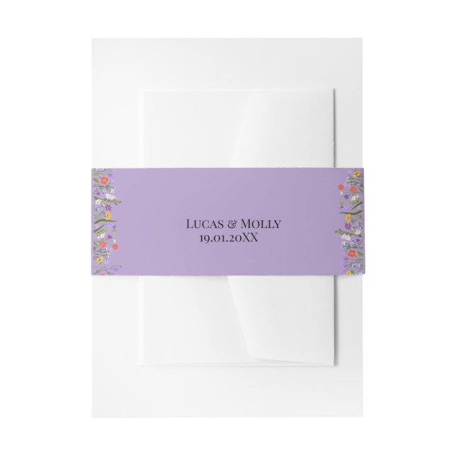 Purple Wildflower Summer Floral Wedding  Invitation Belly Band (Front Example)