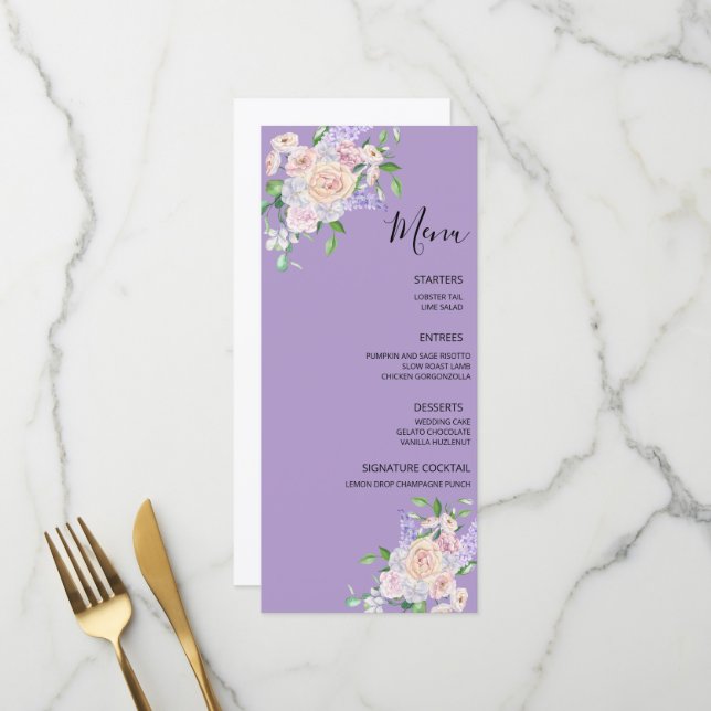 Purple Wildflower Summer Floral Wedding Menu (Front/Back In Situ)